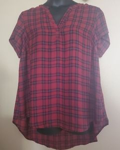 Dark red plaid pullover blouse